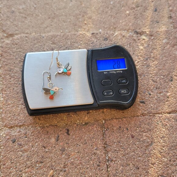 Native American Zuni handmade handcarved gemstone inlay 925 sterling hummingbird - Picture 5 of 13